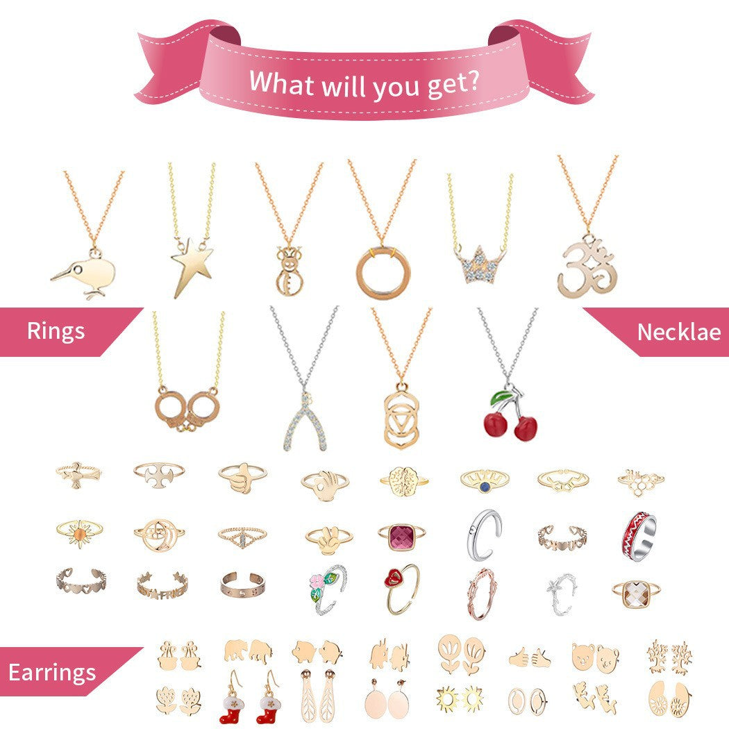 Christmas Countdown Blind Box Ornaments Blind Box Set Blind Box Ring Necklace Earrings Keychain Christmas 24-piece Set