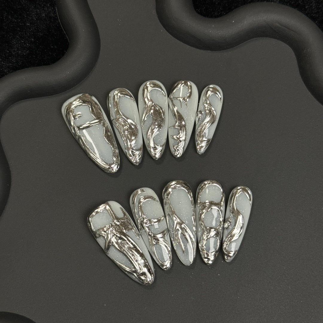 3. Glamorous PressOn Nails in a Sleek Silver Chrome Finish