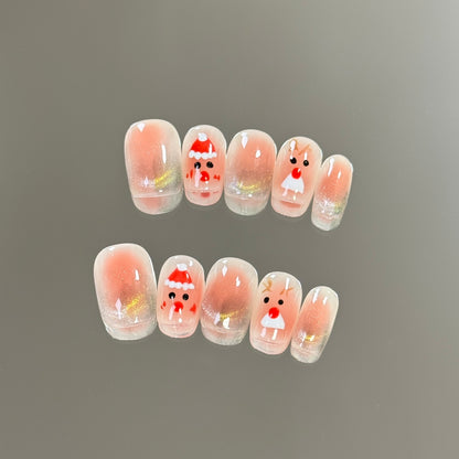 products of images_4: Pink Santa Hat Nails: Cute Christmas Short Round