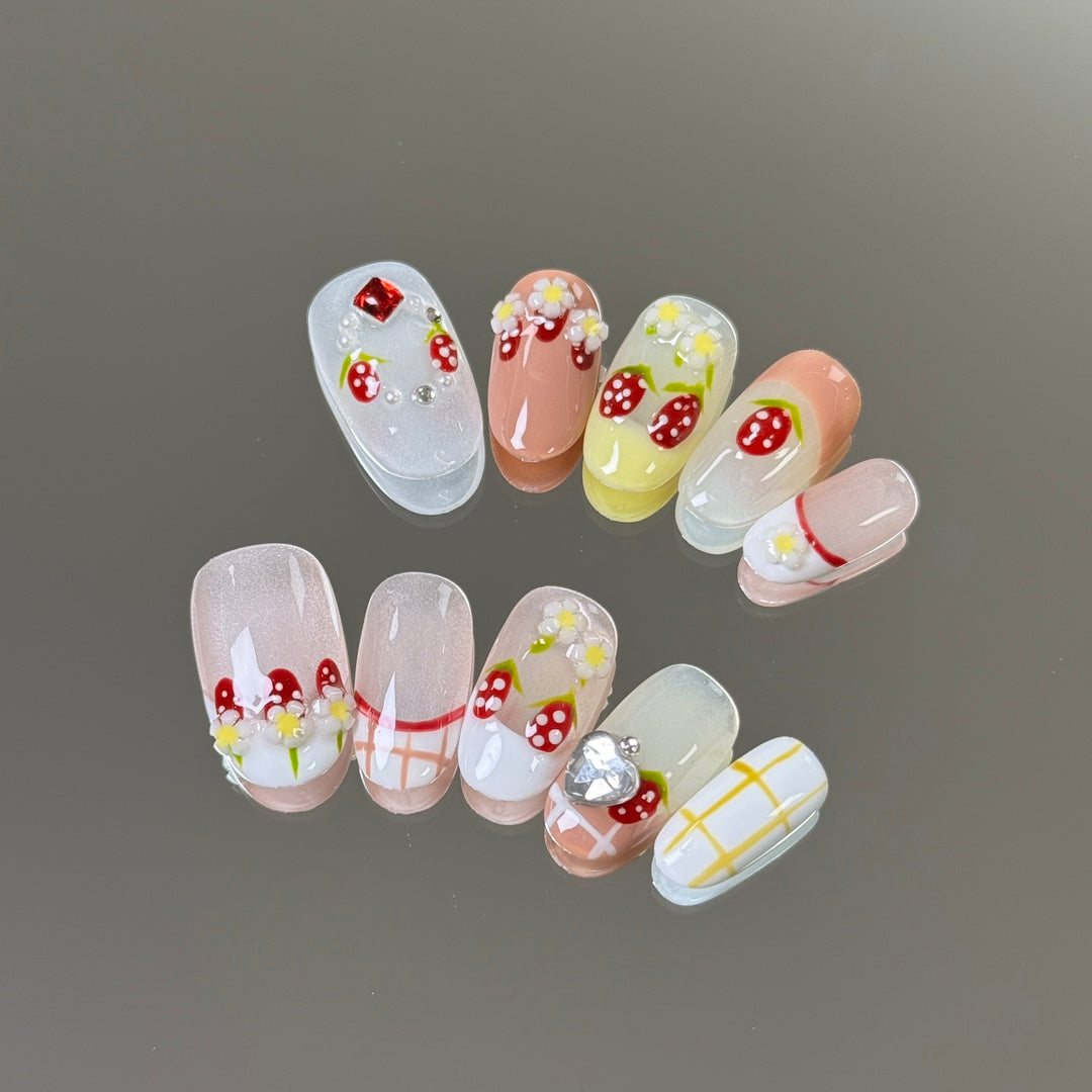 products of images_4: Strawberry Nails: Cute Pink Short Oval French Tips