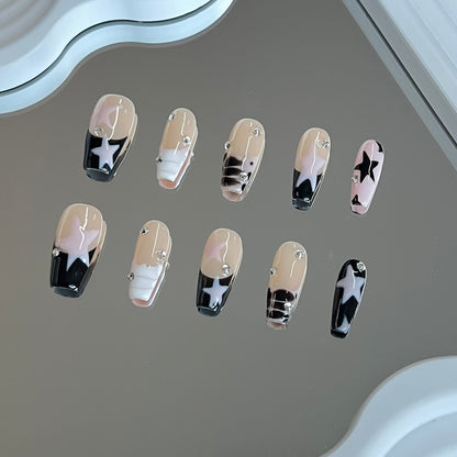 3. "Elegant Y2K Simskala Coffin Nails, Pink and Black, Durable Reusable PressOn Set"