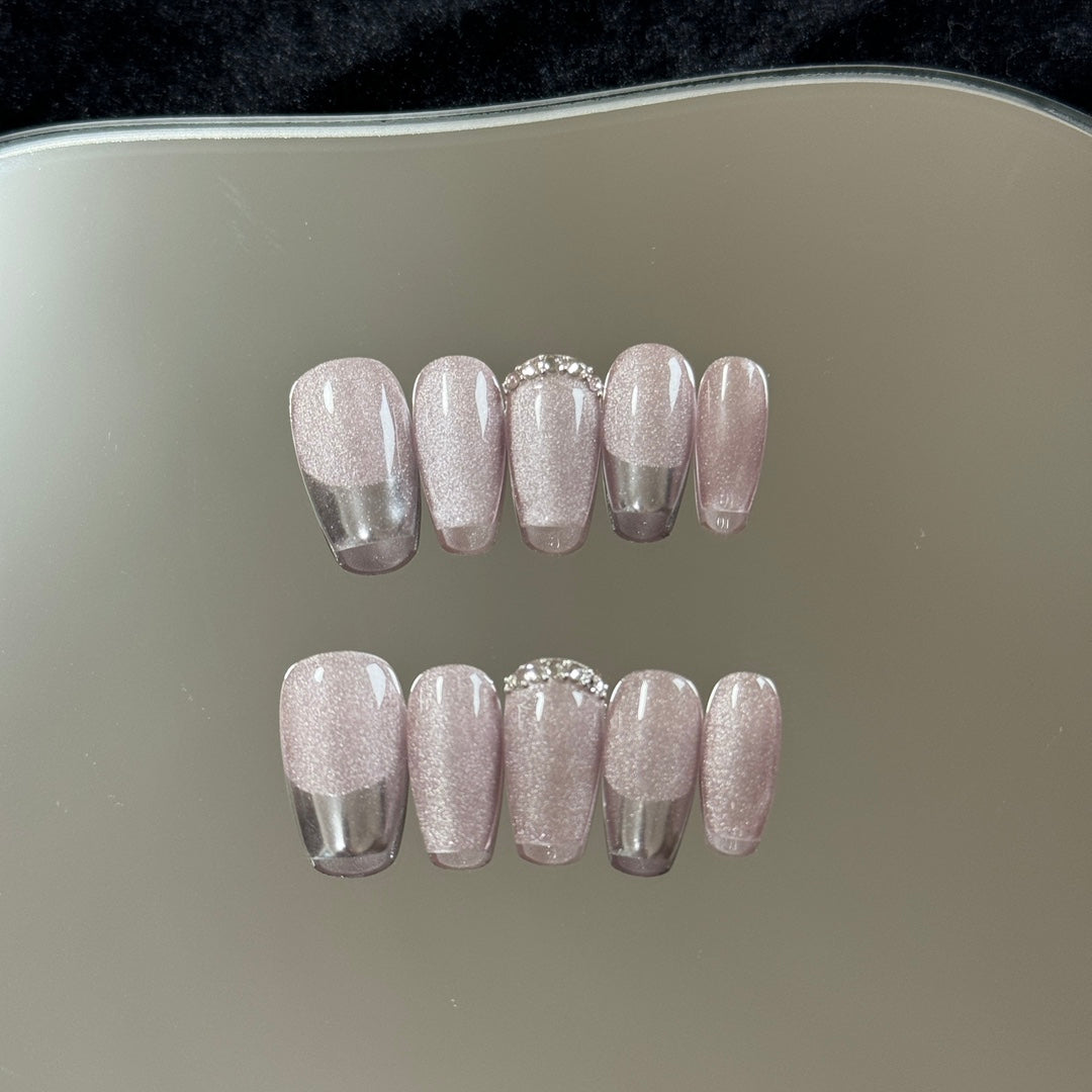 1. "Elegant Pink Cat Eye Design Coffin Shape PressOn Nails"