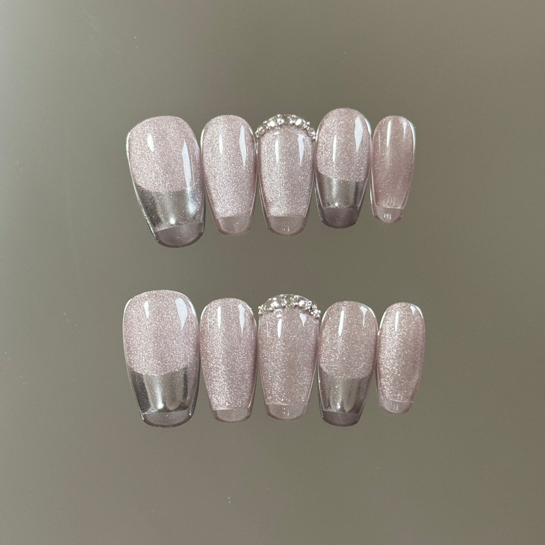 4. "Cute Pink Cat Eye Coffin Nails with Classic French Tips"