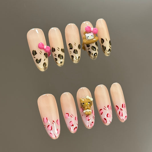 Leopard Print French Tip Nails  Pink Chrome PressOn