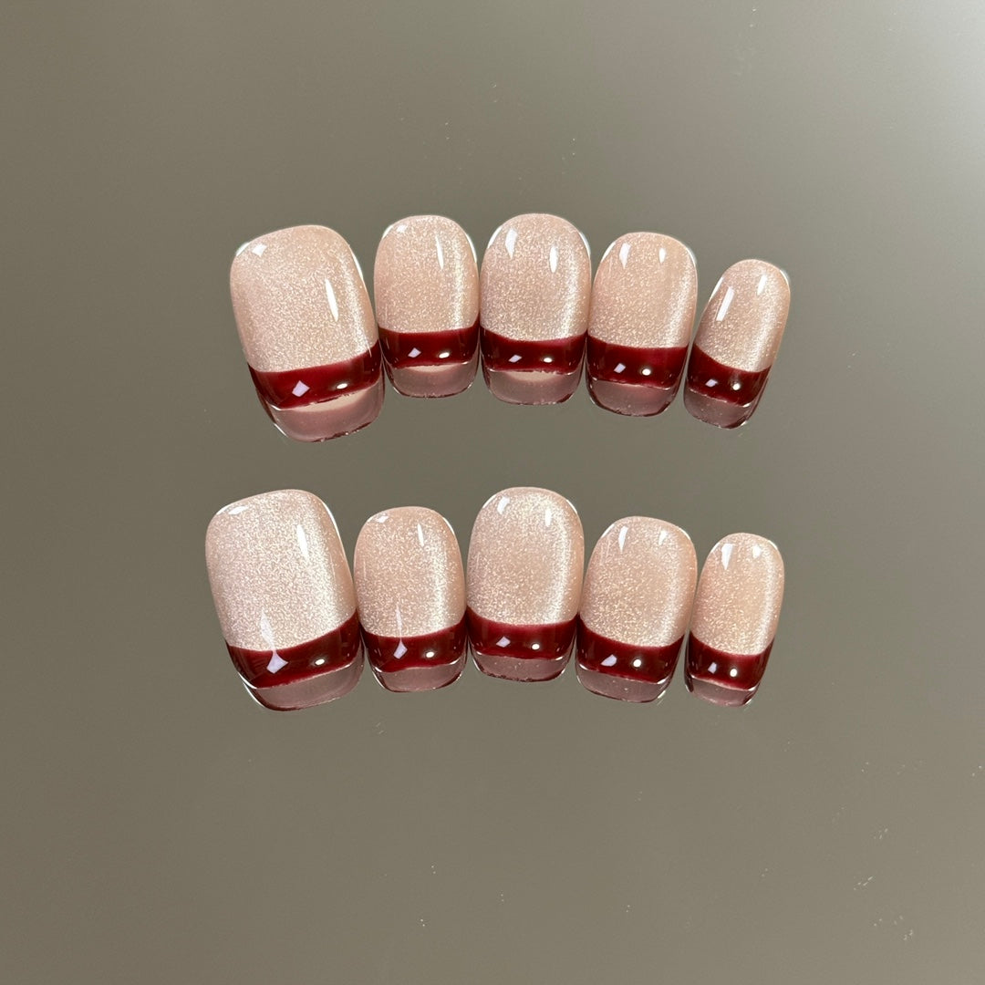 products of images_3: Short Round Red Chrome French Tip Nails