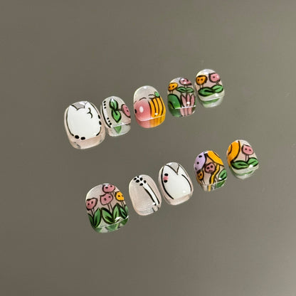 1. Stylish Short Almond Nails with Acrylic Nail Art Flowers  Press On Nail Set for a Chic Look