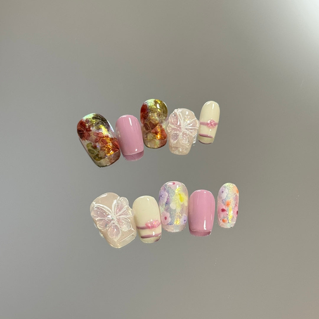 1. Glamorous Pink Chrome Butterfly Design PressOn Nails for Short and Round Nail Shapes