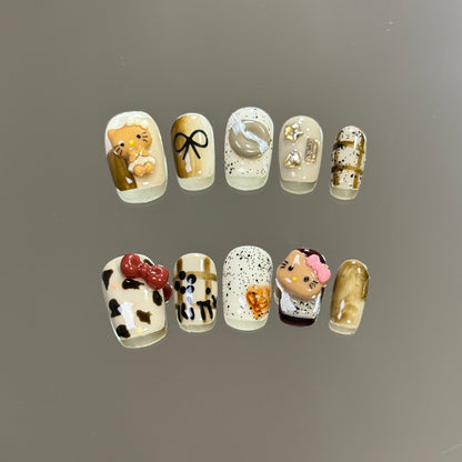 products of images_2: Hello Kitty Nail Charms: White Chrome Short Round Nails