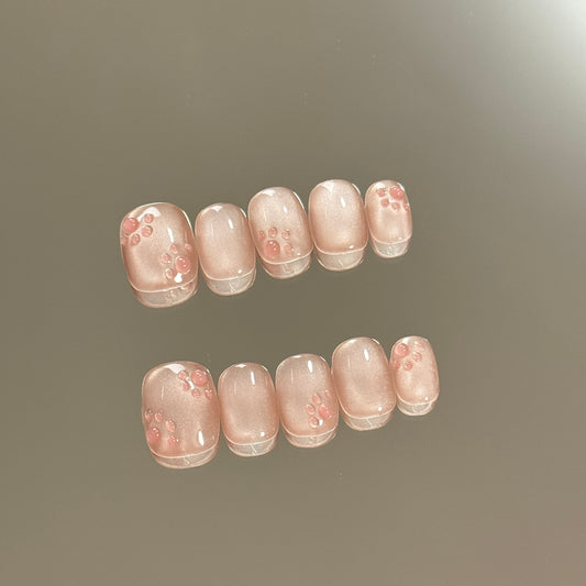 products of images_1: Cute Short Round Pink Cat Eye Nails Cat's Paws Cute Fake Nails