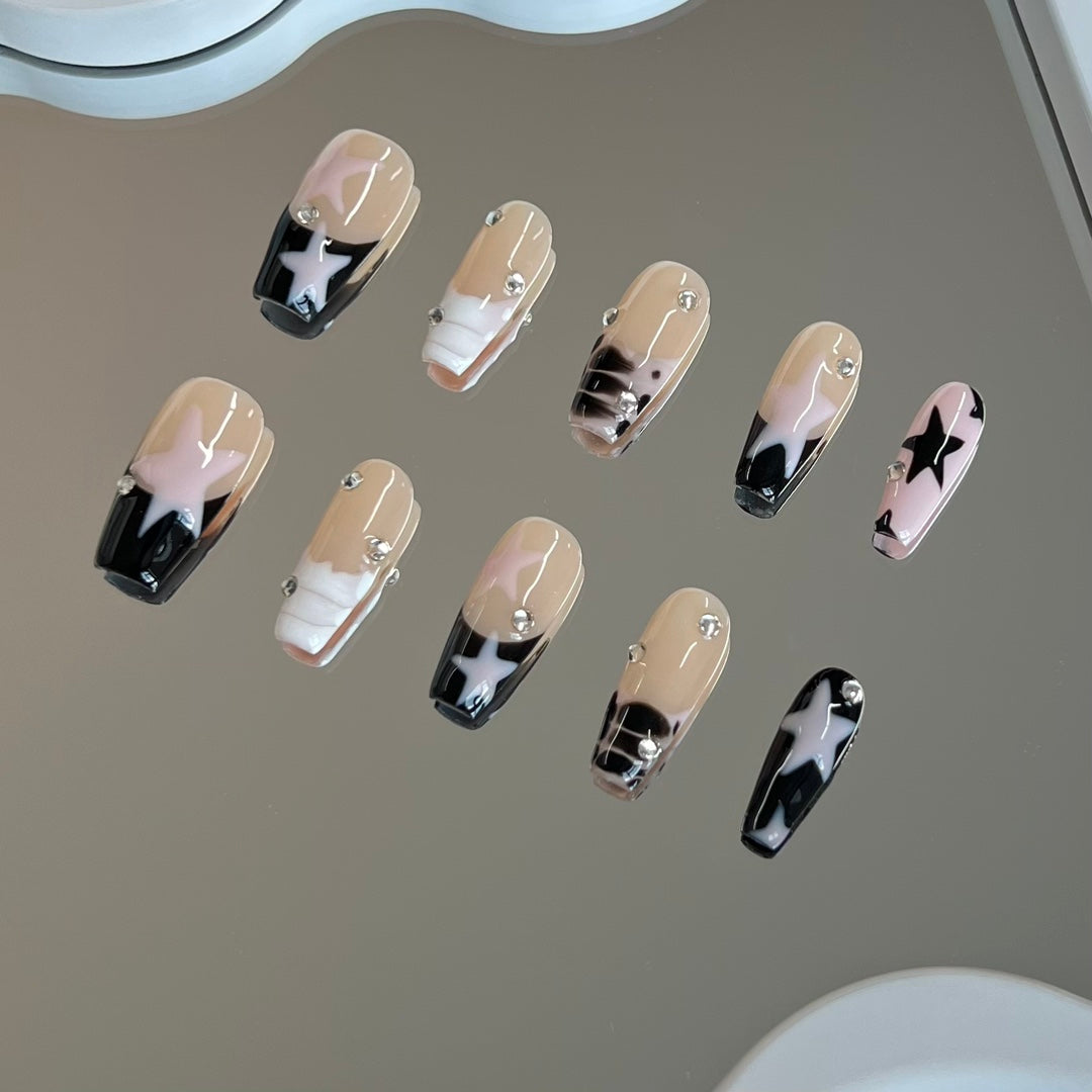 1. "Revolutionary Y2K Simskala Coffin Nails in Pink and Black, Reusable PressOn Design"