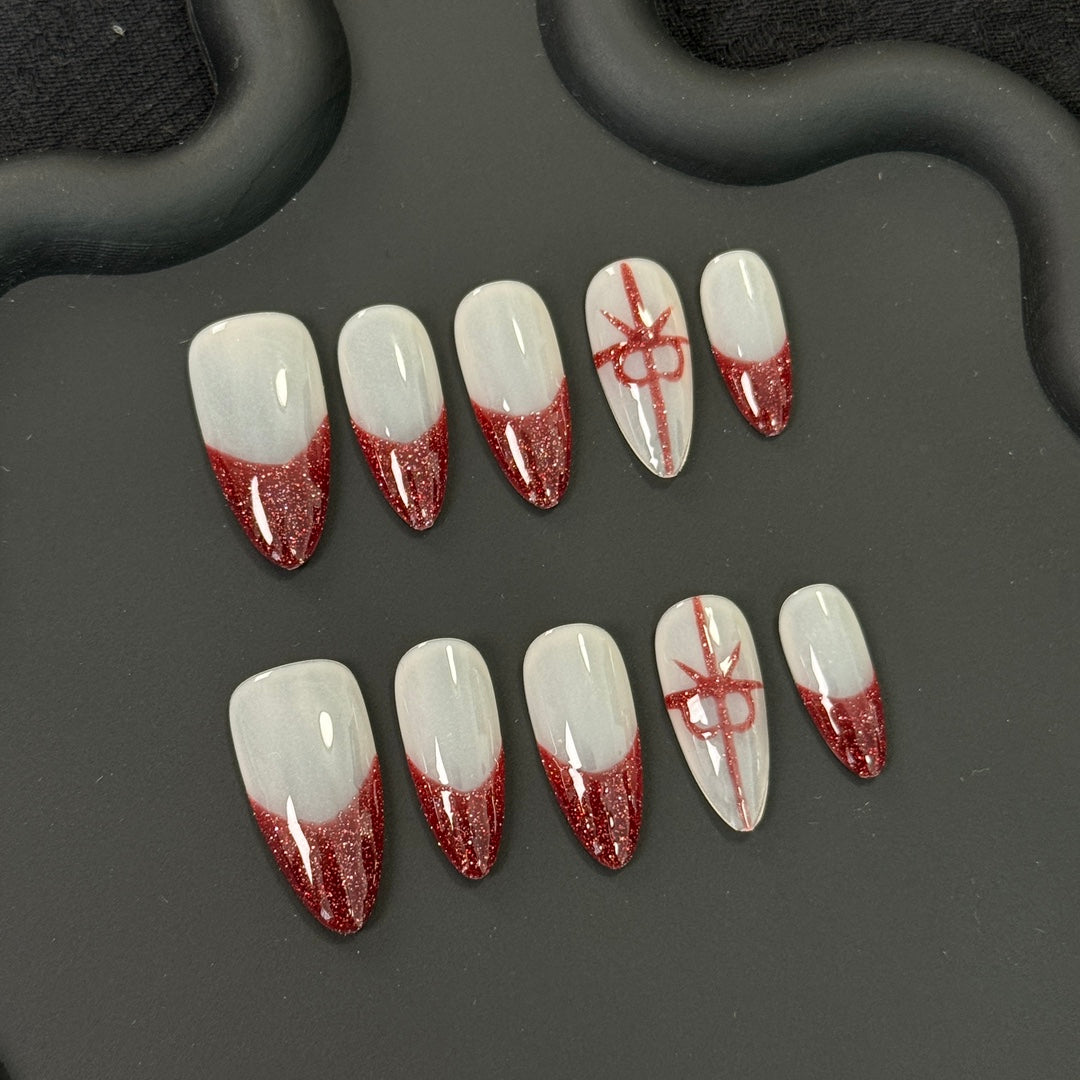 products of images_3: Red Chrome BowAccented Almond Nails