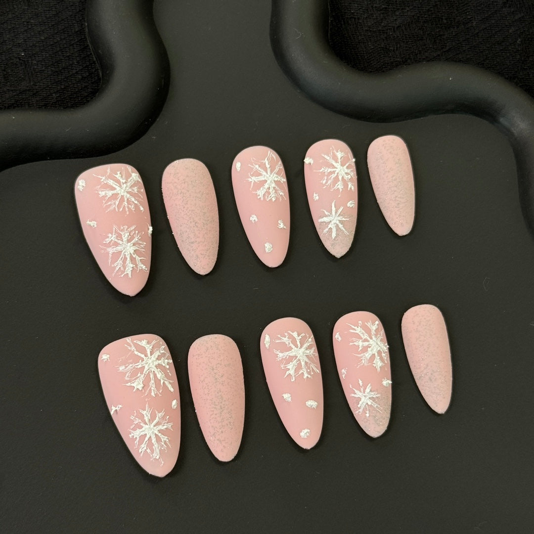 products of images_1: Pink Chrome Snowflake Winter Nails