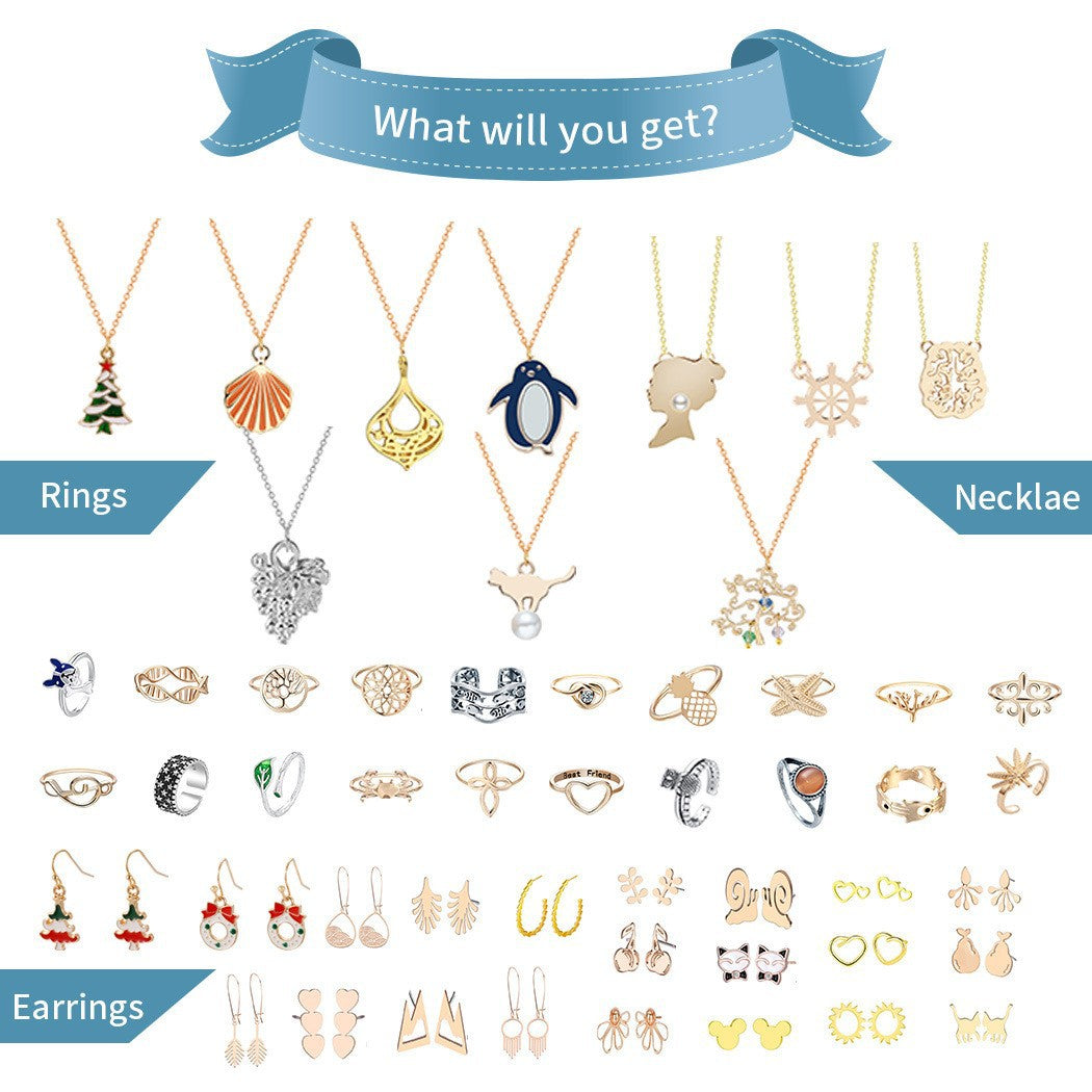 Christmas Countdown Blind Box Ornaments Blind Box Set Blind Box Ring Necklace Earrings Keychain Christmas 24-piece Set