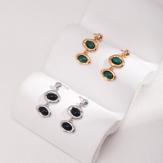 Sterling Silver Earrings Malachite Jewelry Black Agate S925 Ear Rings Women Jewelry Sale