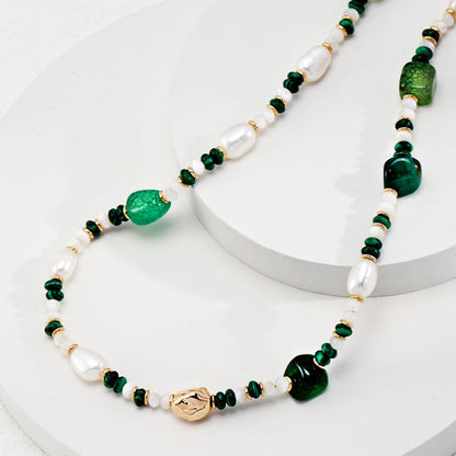 Elegant Pearl Agate Necklace| Sterling Silver Malachite Jewelry| Vintage Inspired