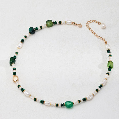 Elegant Pearl Agate Necklace| Sterling Silver Malachite Jewelry| Vintage Inspired