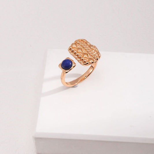 Sterling Silver Lapis Lazuli Ring Open Adjustable 18k Gold Plated Finger Ring Exotic Style