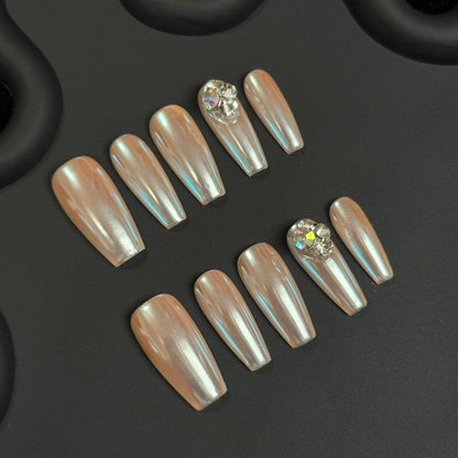 3. Stylish Medium Coffin Nails in Pink Chrome for a Luxurious Nail Salon Experience