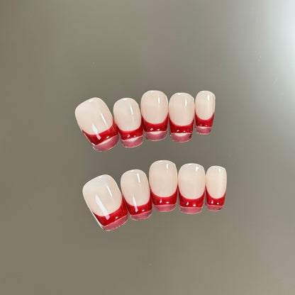 products of images_1: Red French Tip Nails: Short Round PressOn Manicure