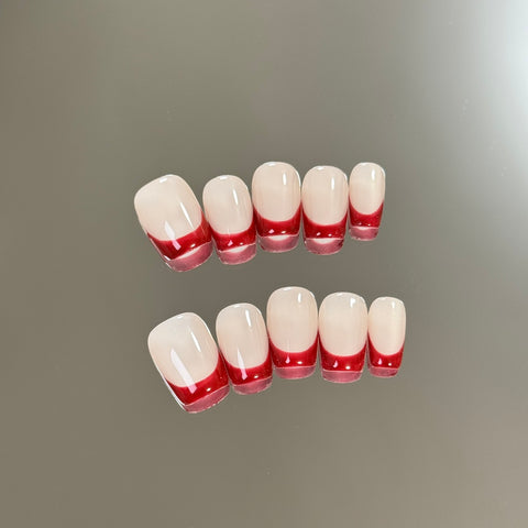 products of images_1: Red French Tip Nails: Short Round PressOn Manicure