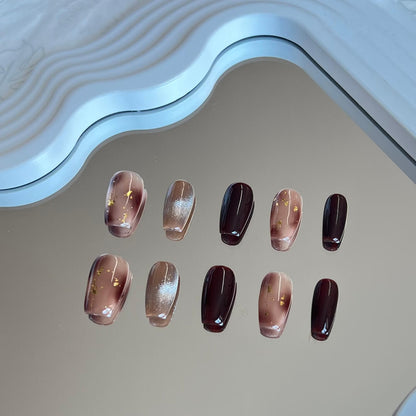 Handmade Ombre Coffin Nail Designs | Short Acrylic Coffin Nails for Autumn