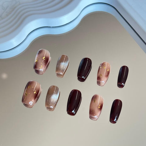 Handmade Ombre Coffin Nail Designs | Short Acrylic Coffin Nails for Autumn