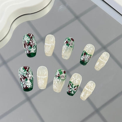 Christmas Press on Nails 2023 Winter Art Nails Hand Painted Snow Reusable Nails