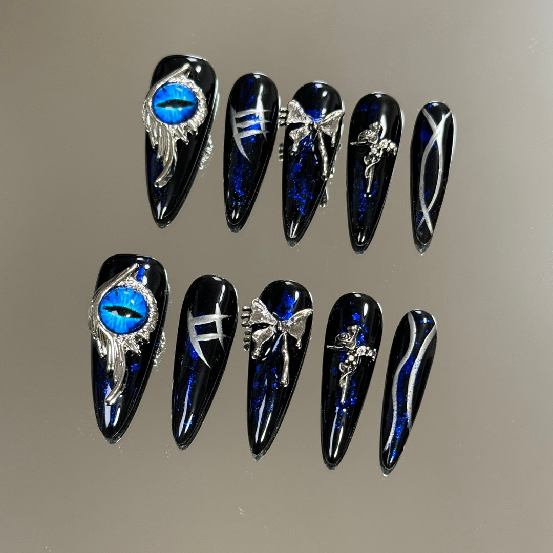 3. "Medium Stiletto Halloween Eye of Horus Themed PressOn Nails with High Gloss"