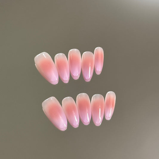 Medium Almond Blush Nails Gradient Color Pink Fake Nails Handmade images_1