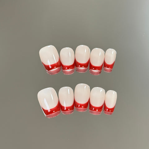 products of images_3: Red French Tip Nails: Short Round PressOn Manicure