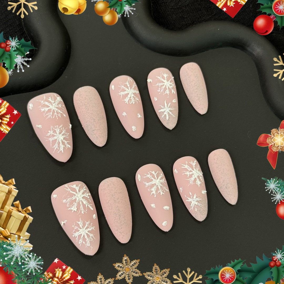 products of images_2: Pink Chrome Snowflake Winter Nails