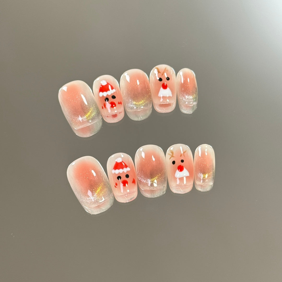 products of images_1: Pink Santa Hat Nails: Cute Christmas Short Round