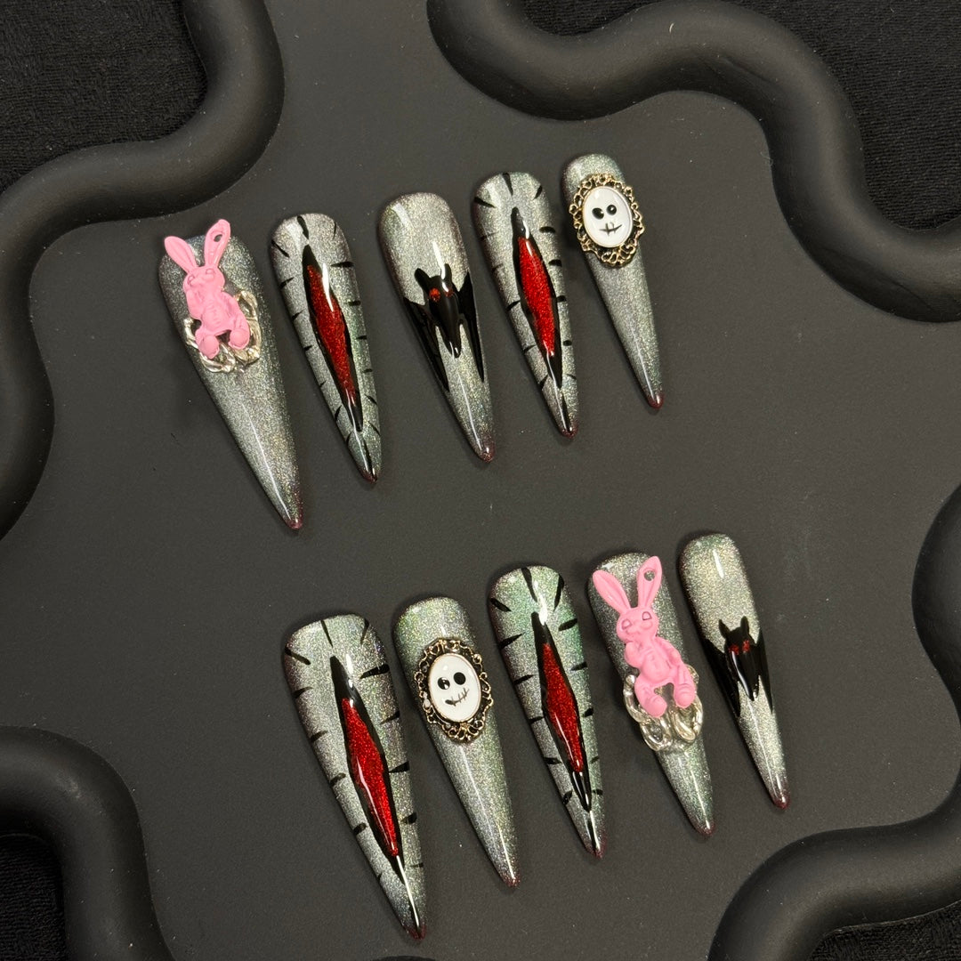 1. Elegant Halloween Bat Design PressOn Nails with Glitter Ombre Effect