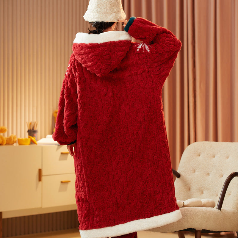 Coral Fleece Pajamas for Women Winter Thickened Long Cute Flannel Autumn Winter Women's Nightgown Homewear Set