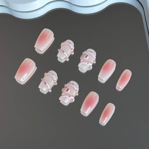 Blush Pink Snake Press on Nails Short Ombre Pink Coffin Cute Fake Nails