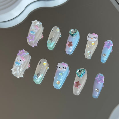 2. Cute Summer Hello Kitty Nail Designs Using Premium Nail Adhesive for Secure Fit