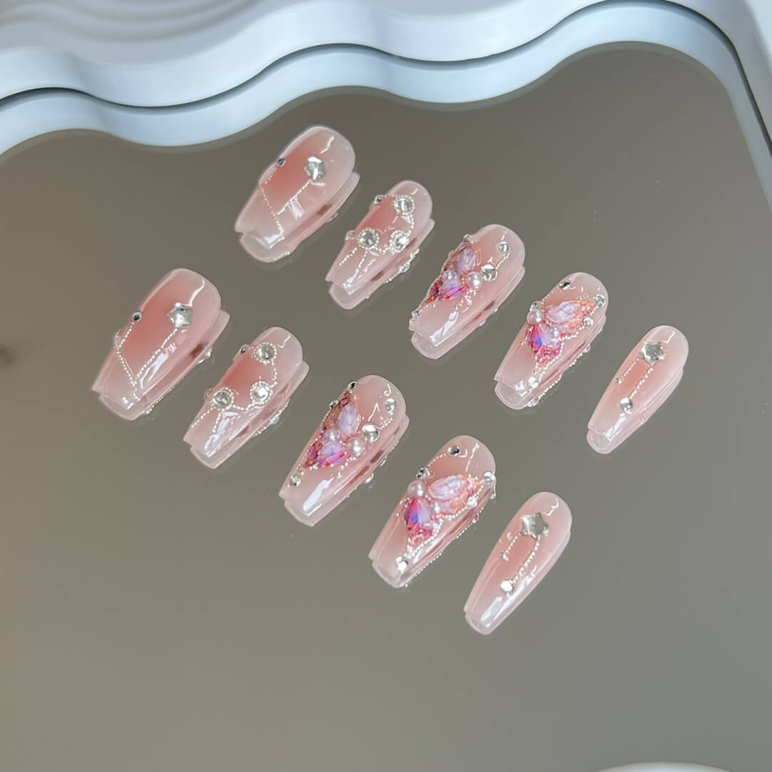 Nail Supplies Long False Nail Artificial Fingernails Pink Butterfly Custom  Press on Nails - China False Nails and False Nails Press on Nails price