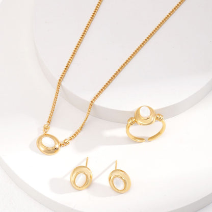 Mother of Pearl S925 Necklace Jewelry Set 18k Gold Plated Earrings Elegant Rings Accessories