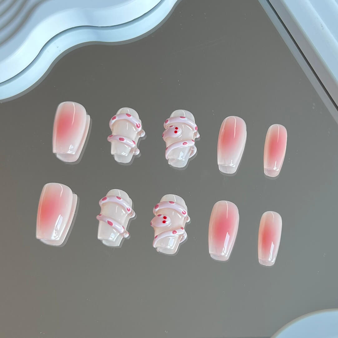 Blush Pink Snake Press on Nails Short Ombre Pink Coffin Cute Fake Nails