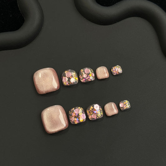 Press On Toenails Summer Collection| Handmade Square False Toenails| 10pcs Pink Press On Nail Tips