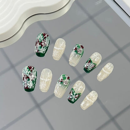 Christmas Press on Nails 2023 Winter Art Nails Hand Painted Snow Reusable Nails