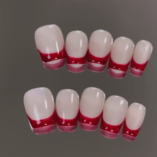 Product Video: Red French Tip Nails: Short Round PressOn Manicure