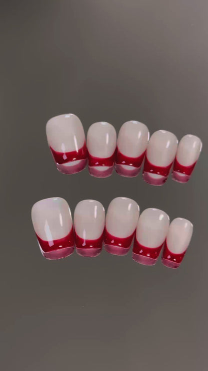 Product Video: Red French Tip Nails: Short Round PressOn Manicure