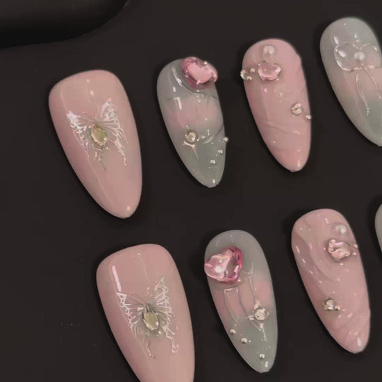 Product Video: Glossy Pink Butterfly Almond Y2K PressOn Nails