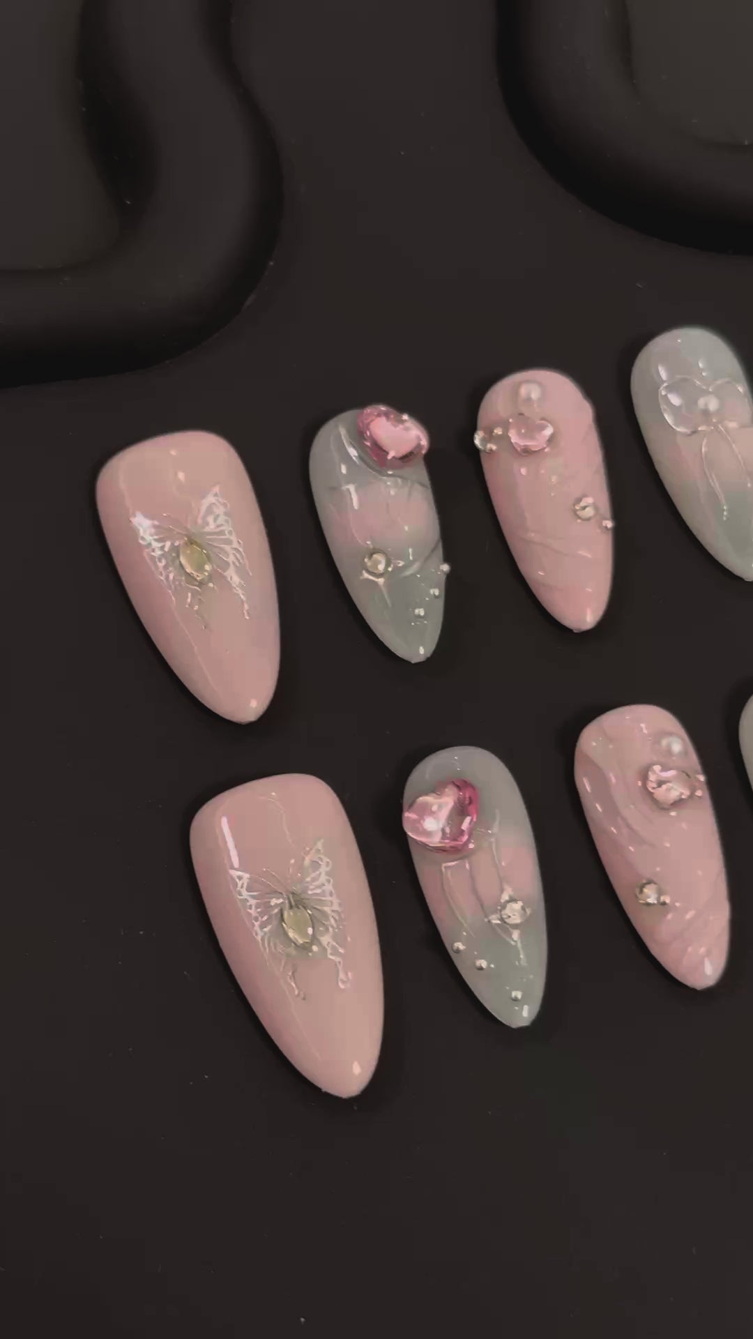 Product Video: Glossy Pink Butterfly Almond Y2K PressOn Nails