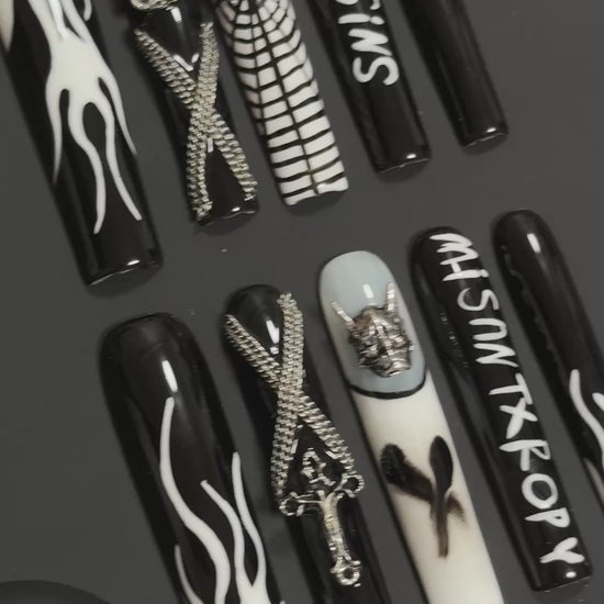 3. "Elegant Black & White Spider Web PressOn Nails for Halloween"