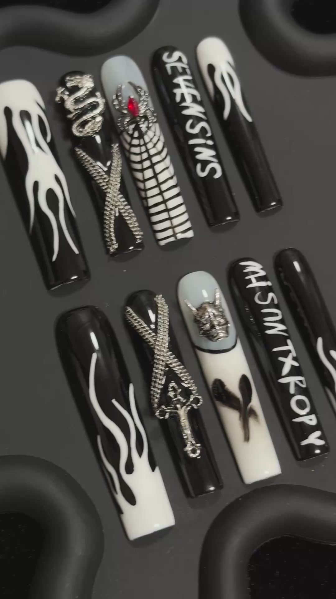 3. "Elegant Black & White Spider Web PressOn Nails for Halloween"