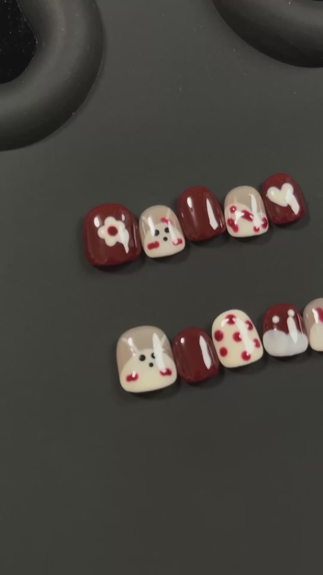 2. Glossy Finish Short Round RabbitThemed Nail Designs for Easy PressOn Application