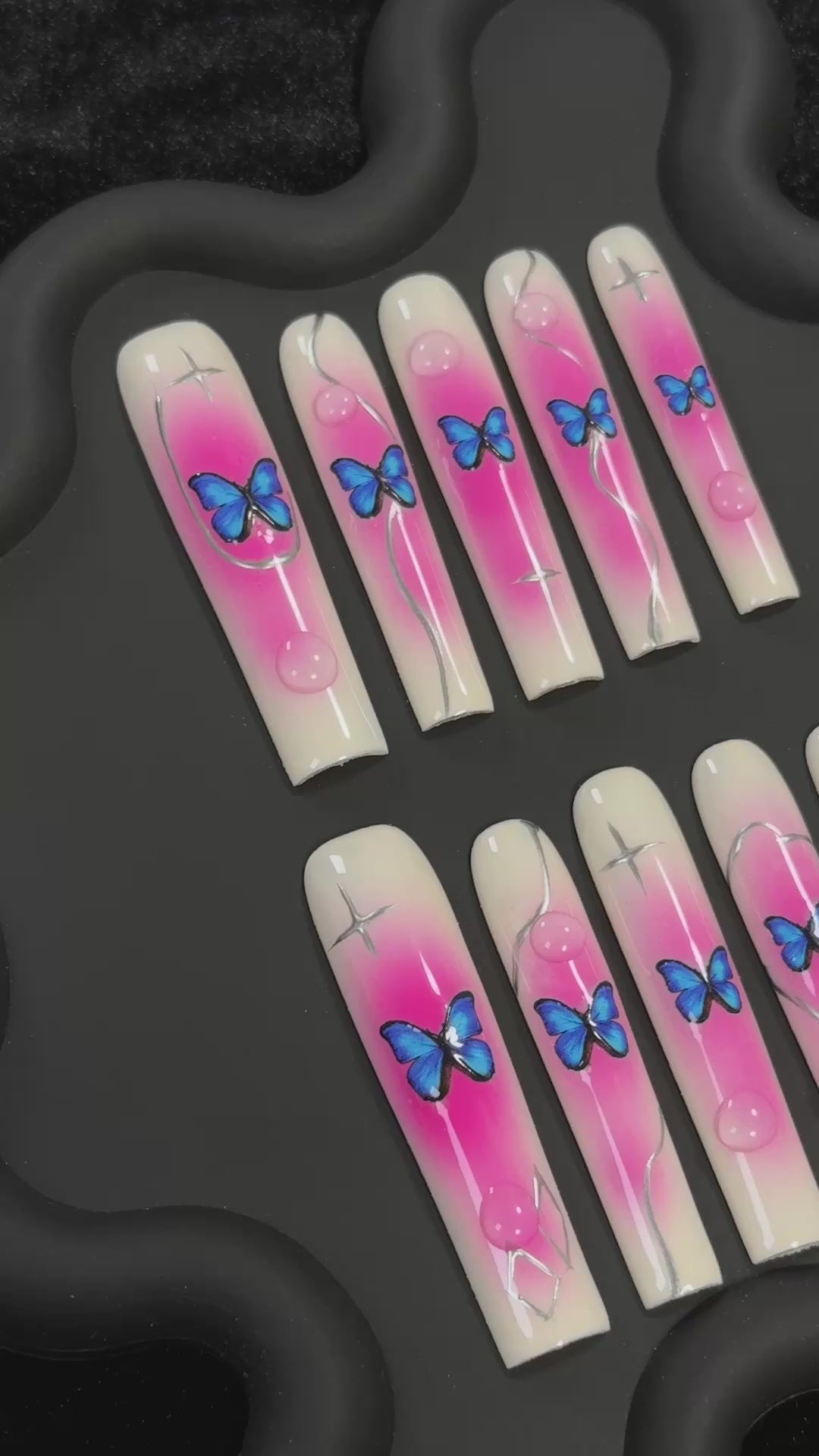 3. "Exquisite Ombre Pink Square PressOn Nails Featuring Butterfly Designs"