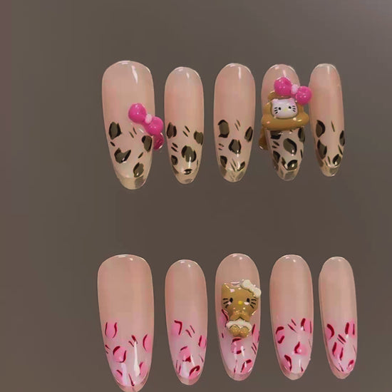  Leopard Print French Tip Nails  Pink Chrome PressOn